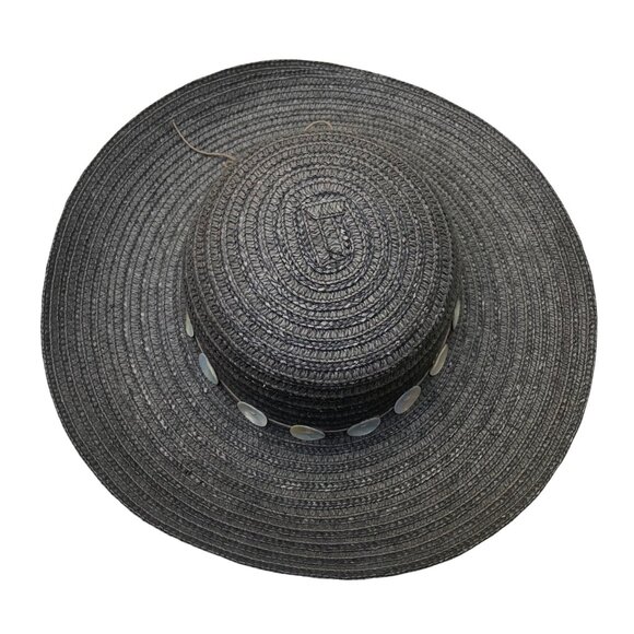 Flora Bella Womens Black Straw Hat W/Mother-Of-Pearl Accents Sun Protection main image 4